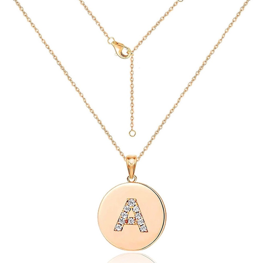 Initial Necklace for Women Girls, 18K Gold Plated Adjustable Round Disc Necklace